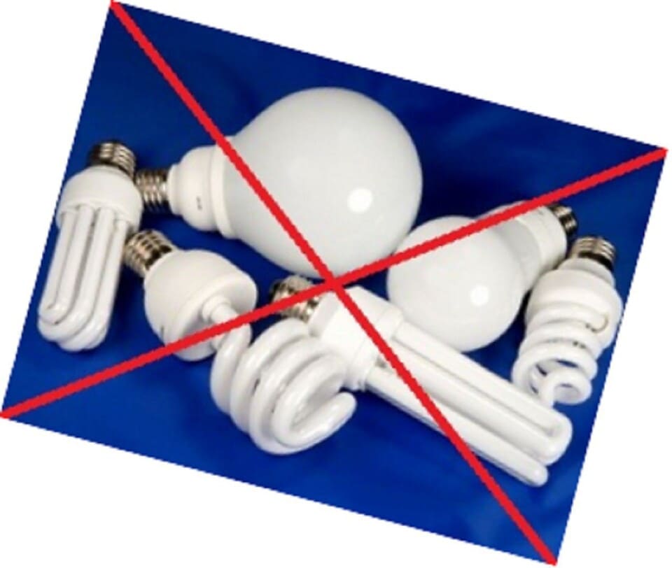 Не применяйте люминесцентные лампы: вредные газы